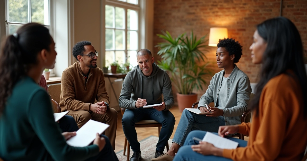 Grupo en círculo reflexionando juntos 