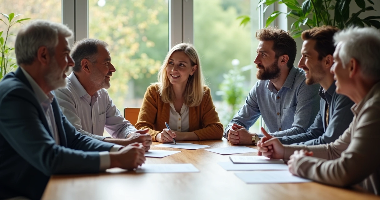 Personas reflexionando juntas en una mesa 
