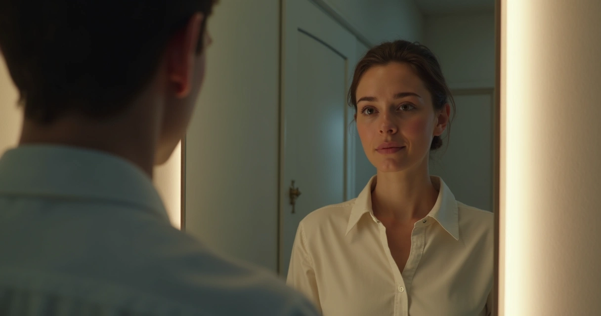 Pessoa de frente para um espelho encarando seu reflexo 