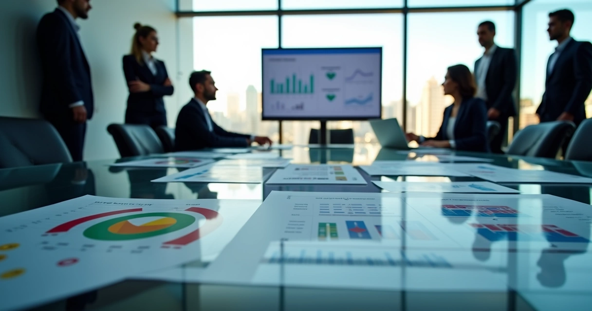 Gestores analisando gráficos financeiros sobre nova reforma tributária em escritório moderno 