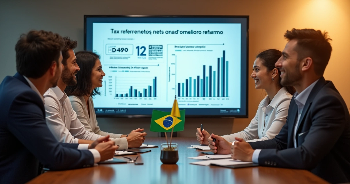 Reunião de empresa discutindo reforma tributária e ICMS na Bahia 