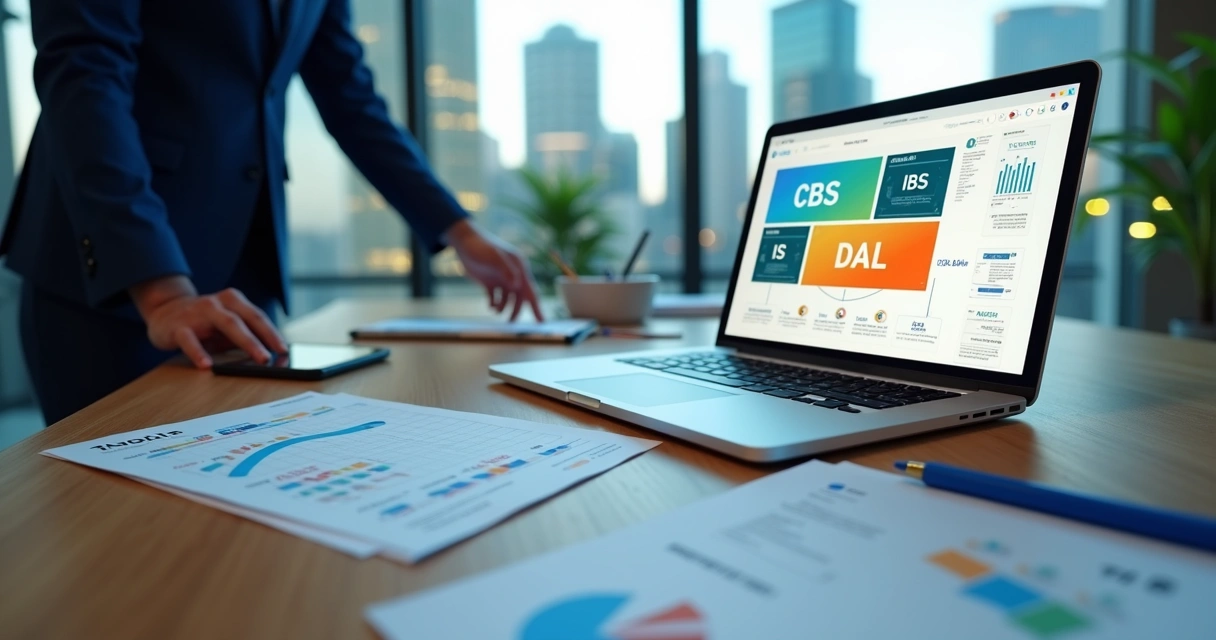 Conceito visual da Reforma Tributária 2026 com impostos unificados e nota fiscal digital 