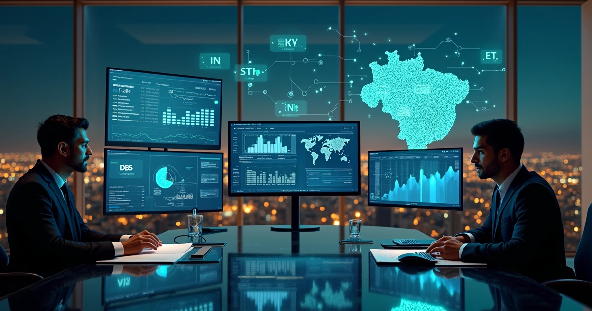 Conceito visual da reforma tributária com IVA dual e tecnologia em ambiente corporativo 