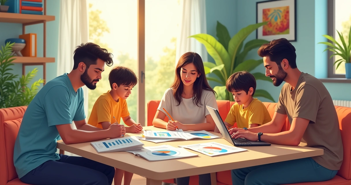 Planejamento financeiro familiar em sala moderna 