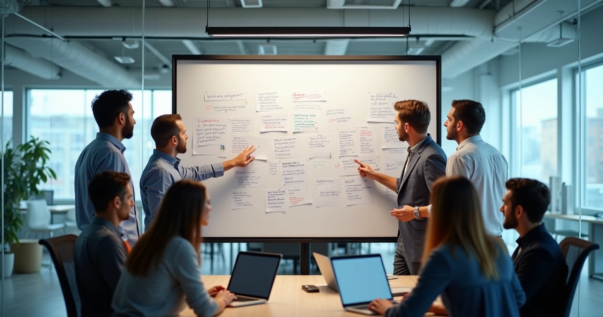 Equipe revisando telas de site em processo de reformulação 