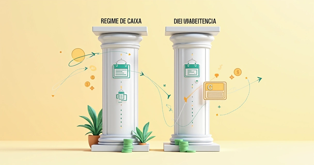 Comparação entre regime de caixa e de competência em um gráfico visual 