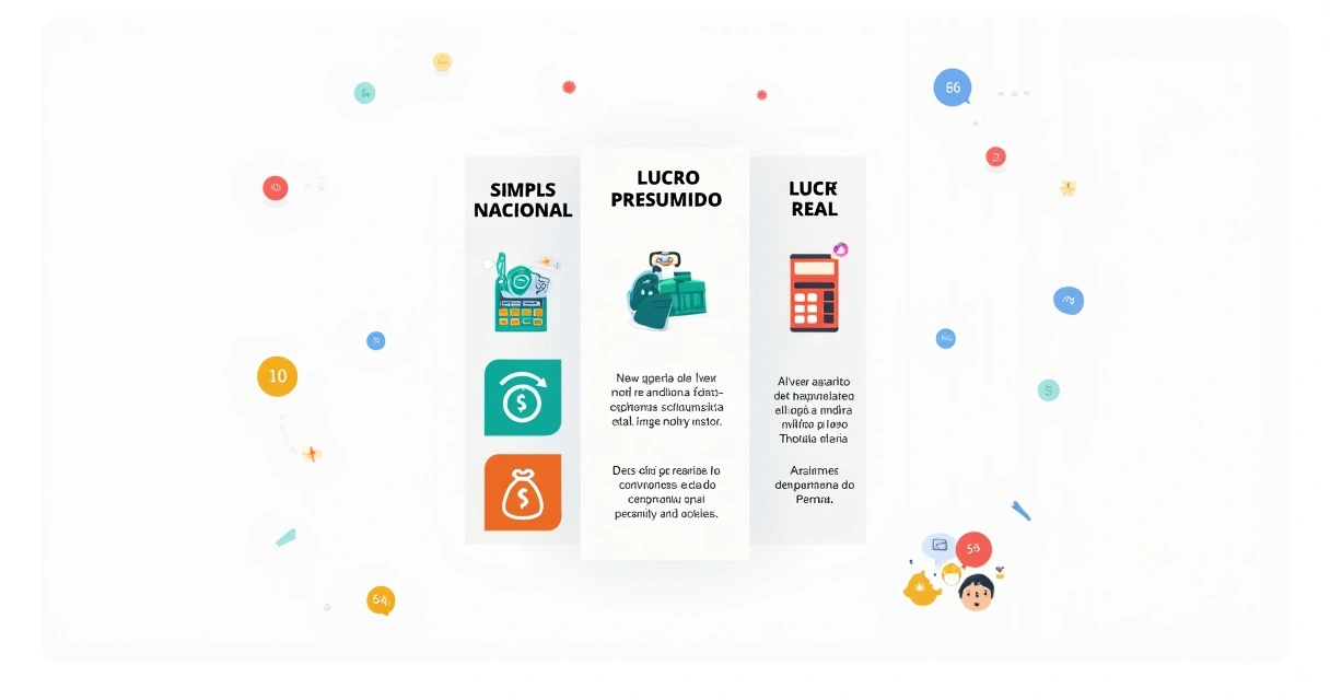 Comparação visual entre regimes tributários Simples Nacional, Lucro Presumido e Lucro Real 