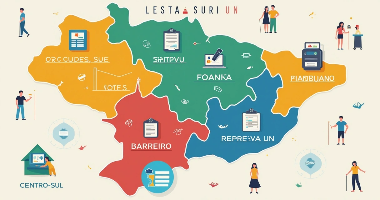 Mapa ilustrado das regiões eleitorais de Belo Horizonte com diferentes cores destacando os bairros mais populosos.