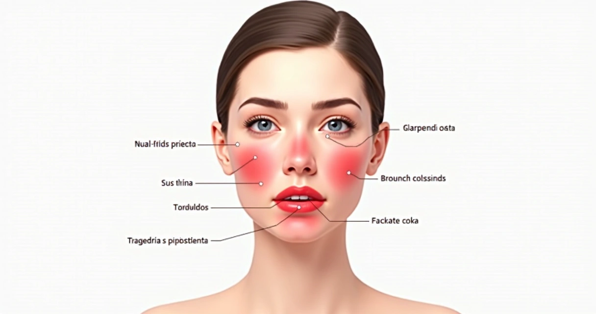 Regiões comuns de herpes facial destacadas em rosto humano