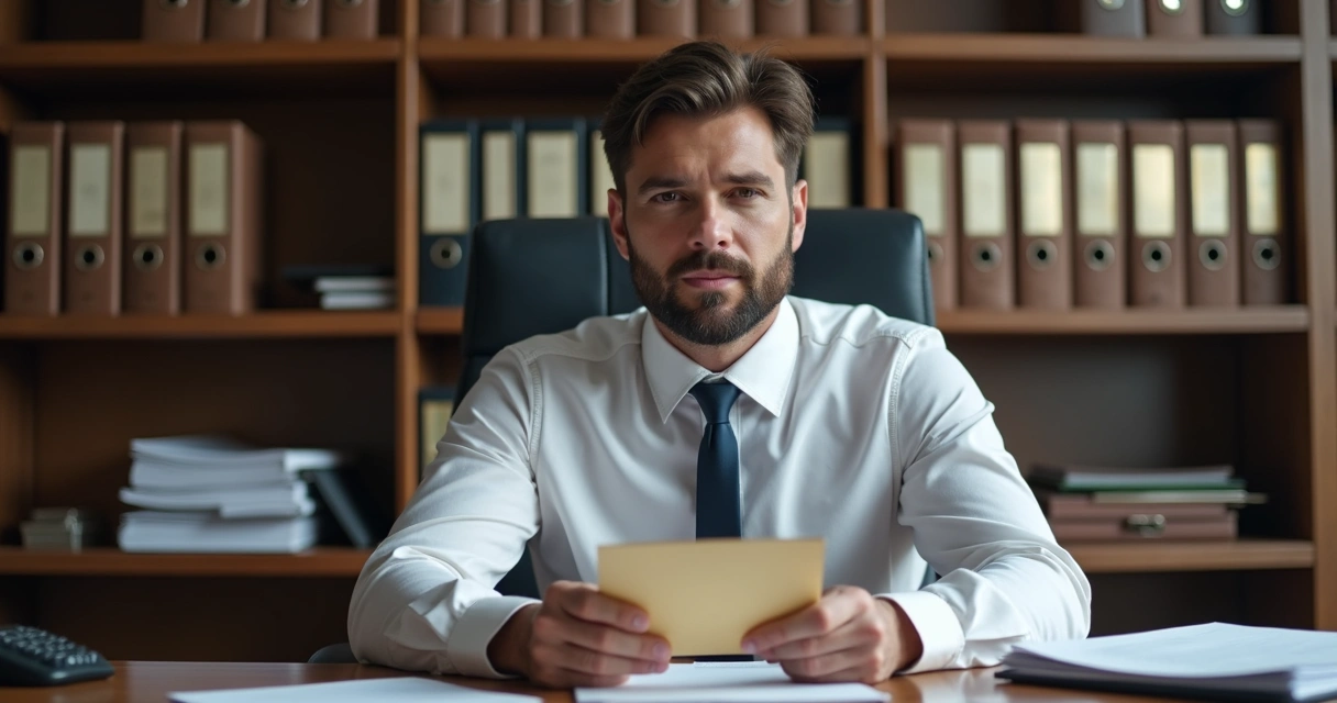 Man sitting at desk receiving official envelope 