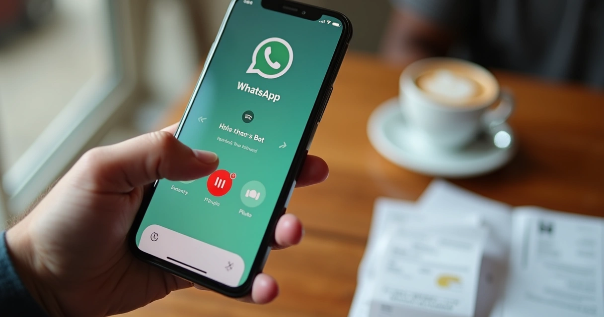 Pessoa segurando o celular e enviando um áudio no WhatsApp. 