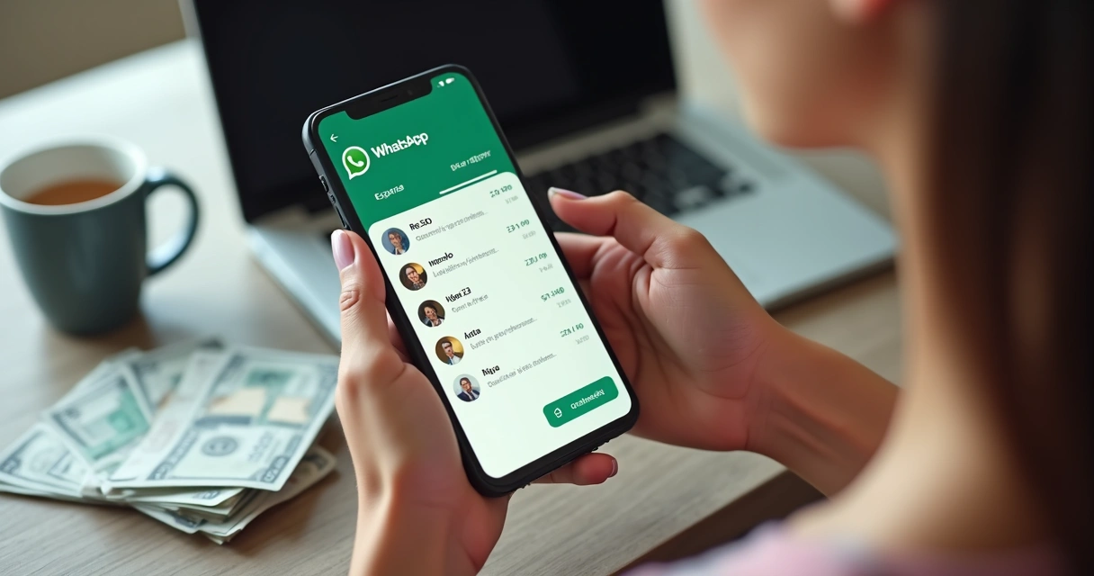 Pessoa enviando mensagem de gastos pelo WhatsApp 