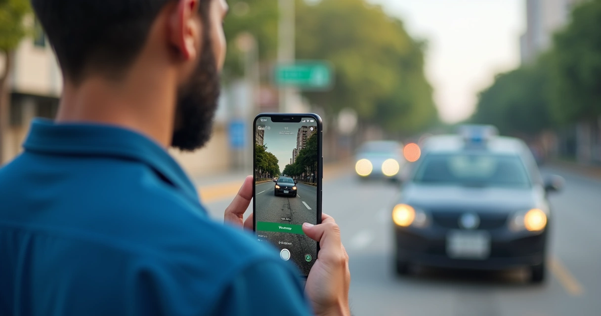 Servidor público usando celular para registrar ação em campo 