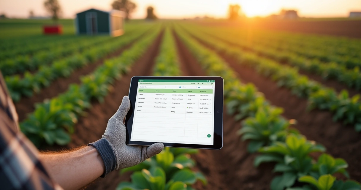 Tablet com registros agrícolas na lavoura