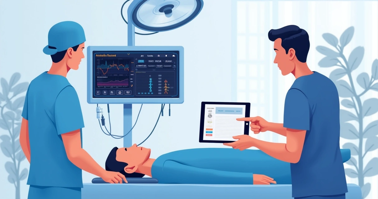Monitor multiparâmetro conectado a tablet exibindo registro anestésico digital 