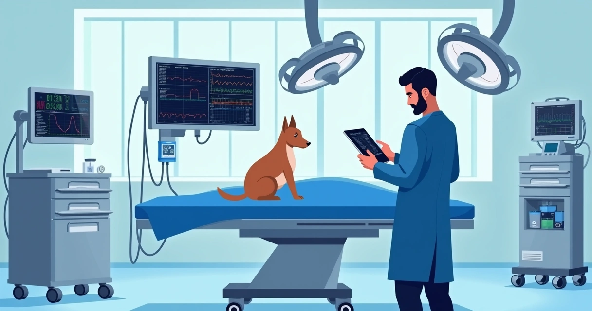 Médico anestesista preenchendo ficha digital ao lado de equipamentos cirúrgicos e monitor multiparamétrico 