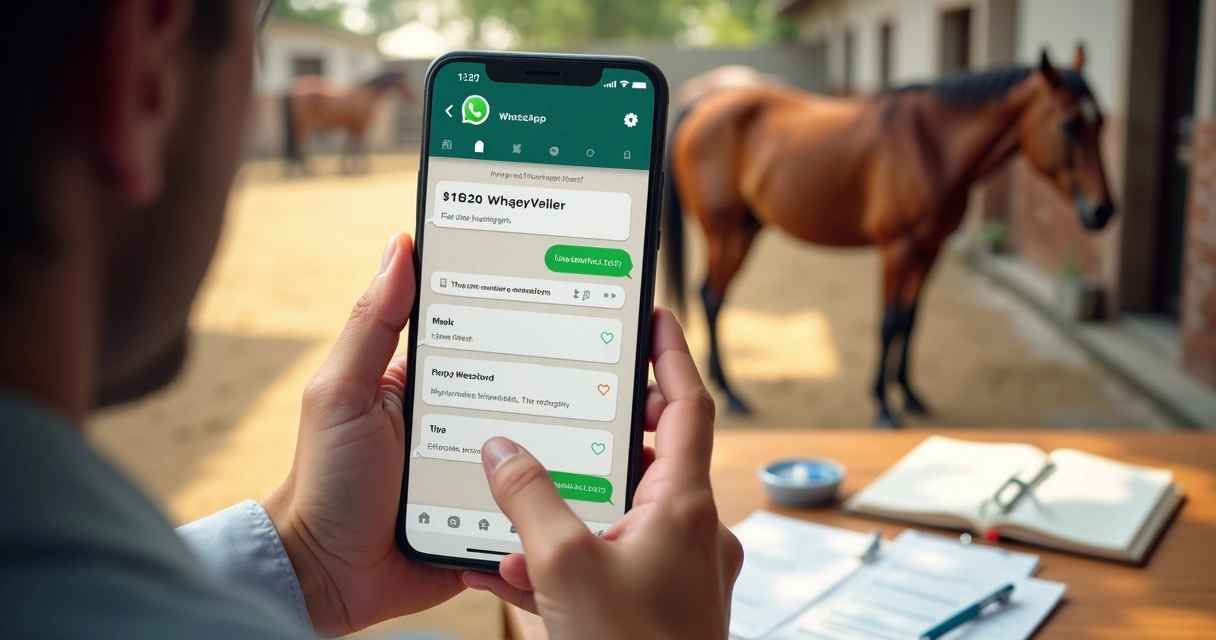 Registro de informações de um cavalo sendo feito pelo WhatsApp