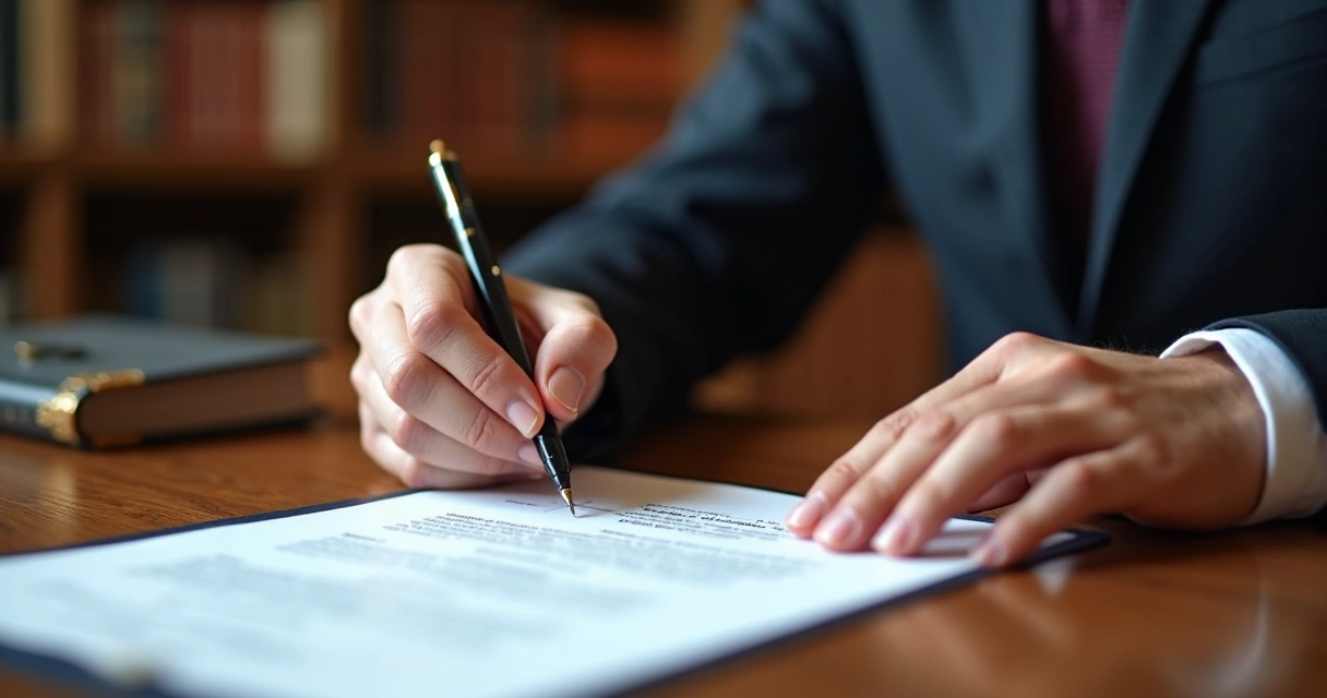 Pessoa assinando documento de registro de bem de família em cartório 