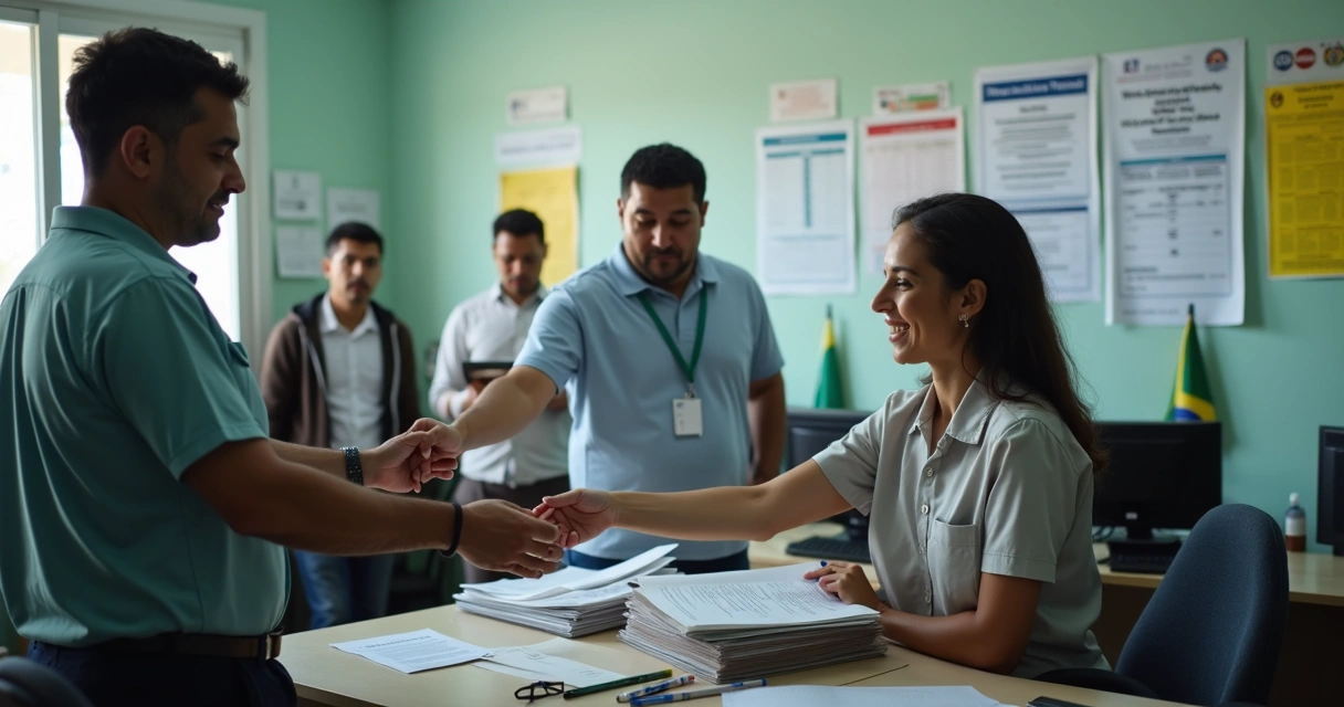Pessoa entregando documentos para registro de candidatura de vereador na mesa de uma repartição eleitoral