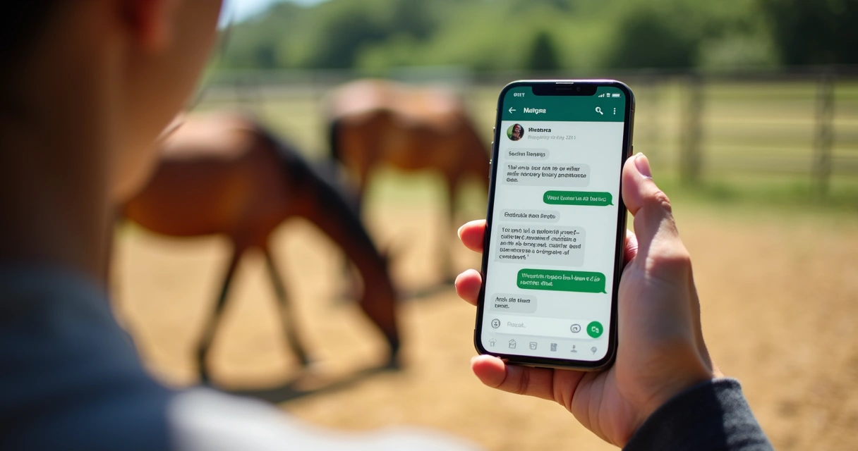 Pessoa registrando cio de égua pelo WhatsApp no smartphone 