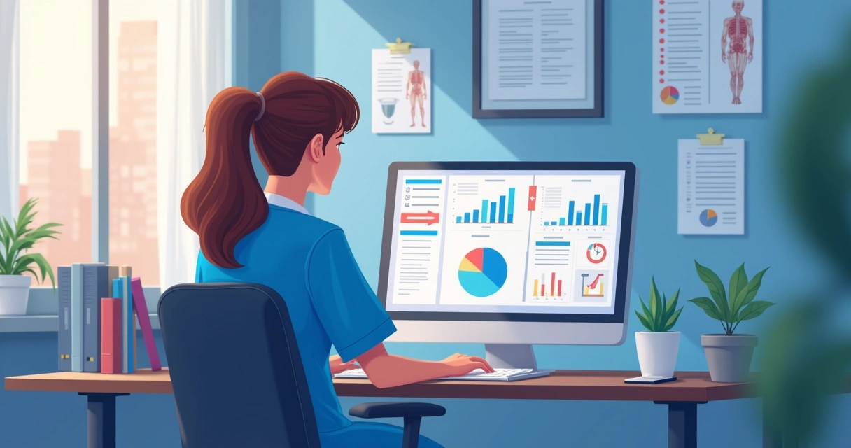 Profissional de saúde registrando informações em prontuário digital