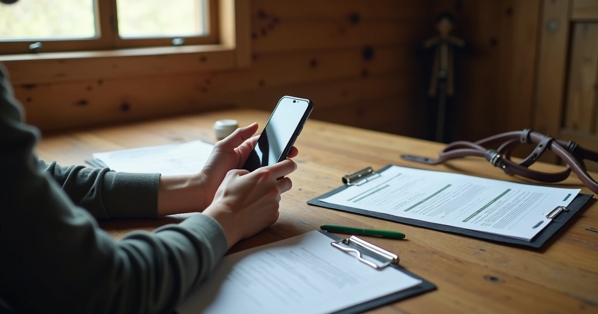 Pessoa digitando dados de cavalo no WhatsApp