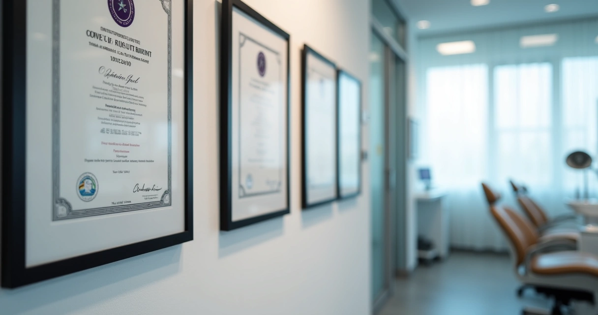 Certificados da CRO expostos em clínica odontológica