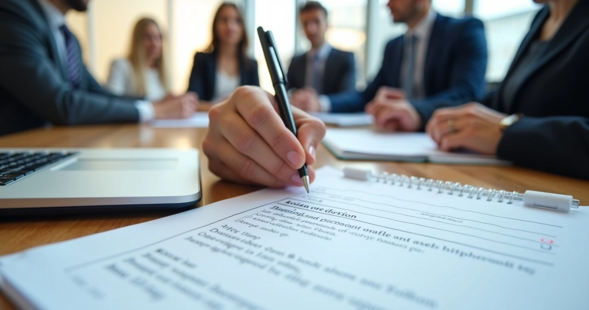 Anotações de decisões éticas em reunião executiva