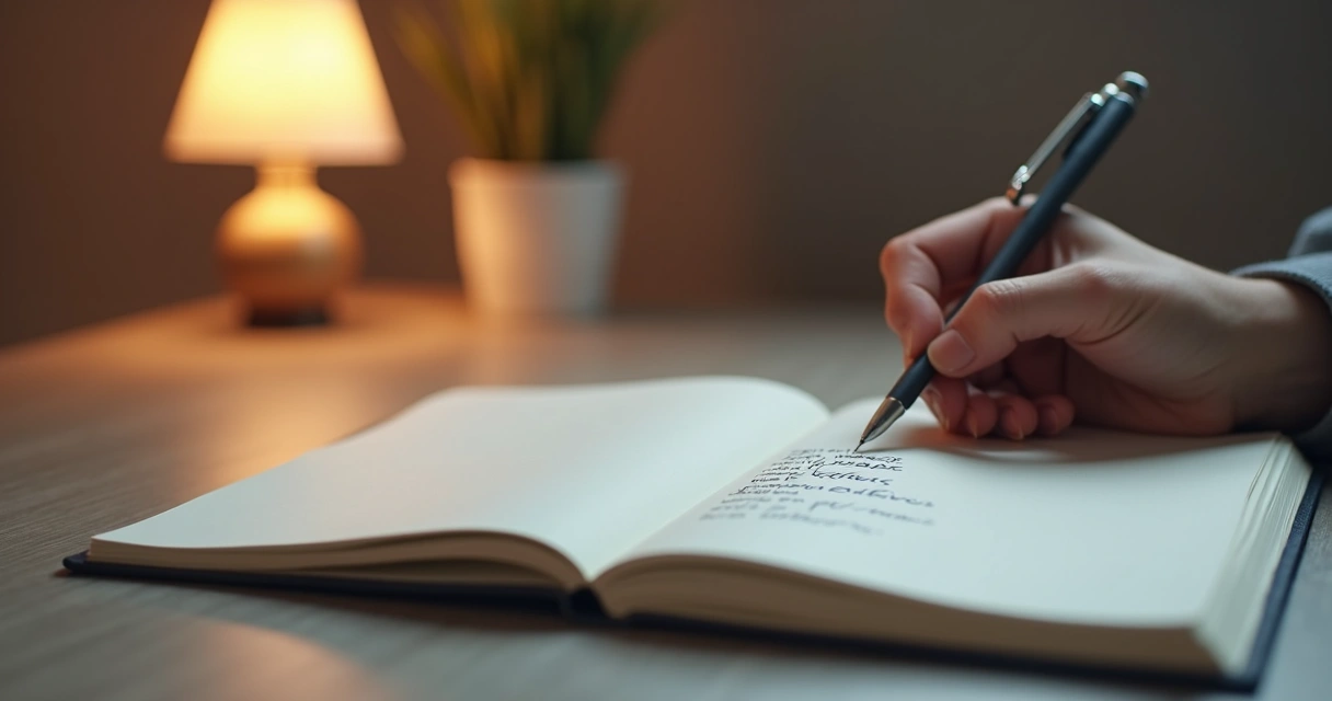 Mano escribiendo sensaciones del cuerpo en un cuaderno simple