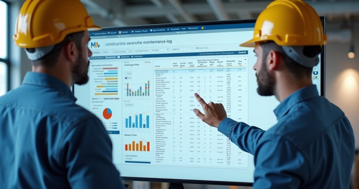 Tela digital registrando manutenção em construção civil 