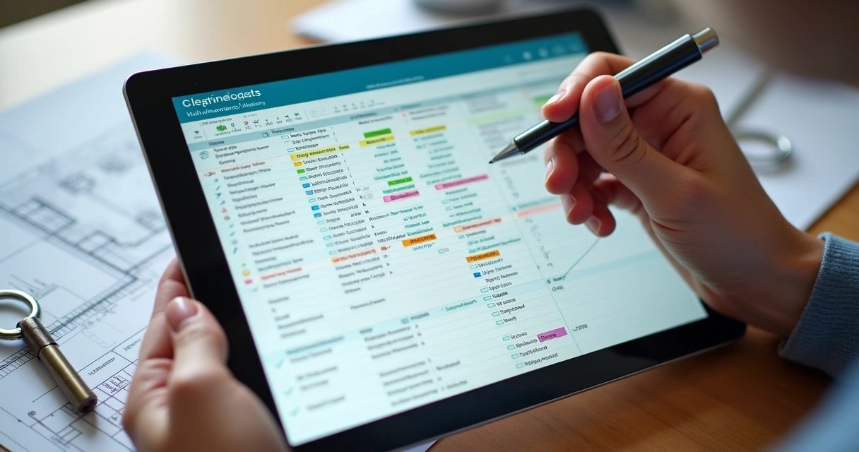 Tablet exibindo controle digital de histórico de manutenção predial 