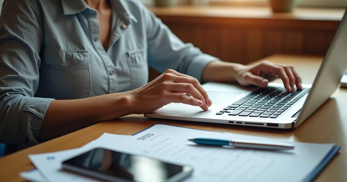 Pessoa usando notebook para registrar sinistro de veículo 