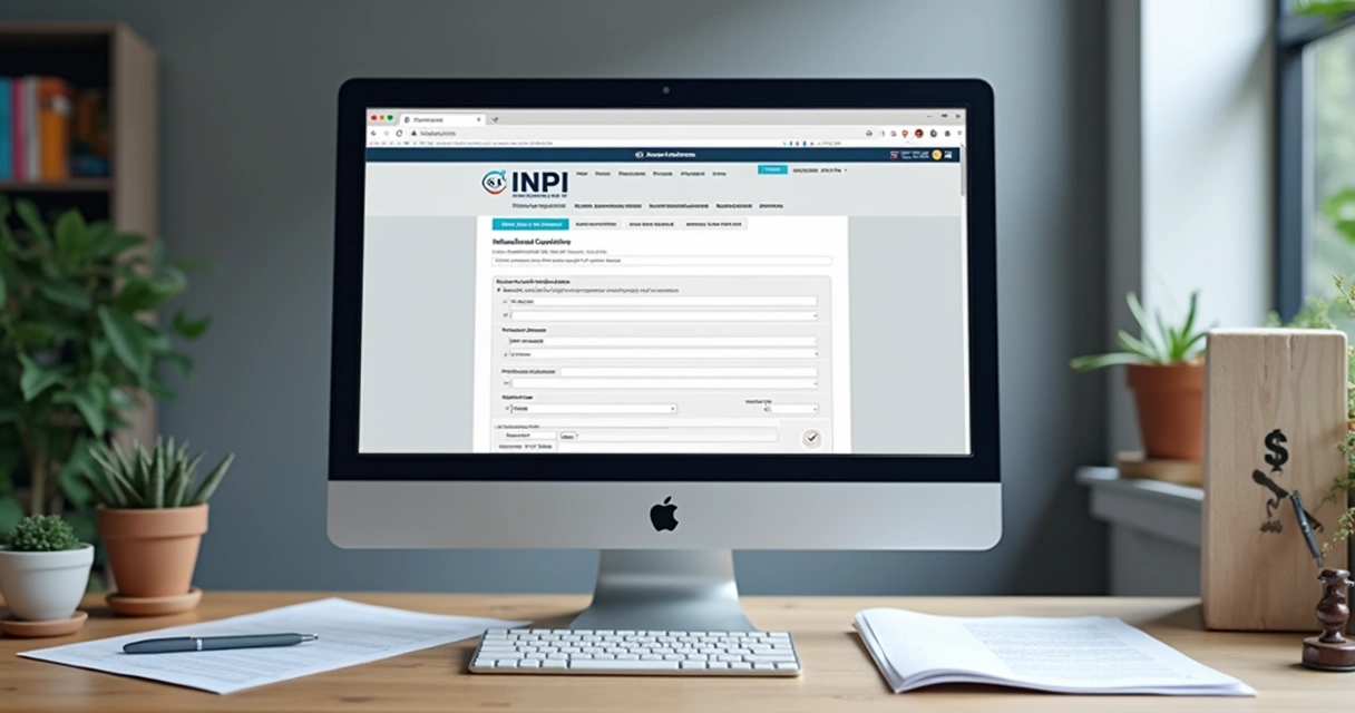 Tela de computador exibindo formulário de registro de software e documentos de propriedade intelectual. 