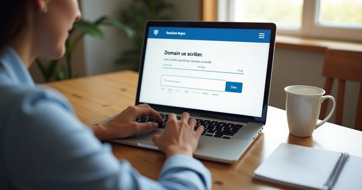 Pessoa navegando em notebook escolhendo domínio em site de registro 