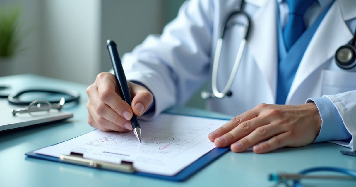 Médico residente anotando valor do orquidômetro em prontuário 