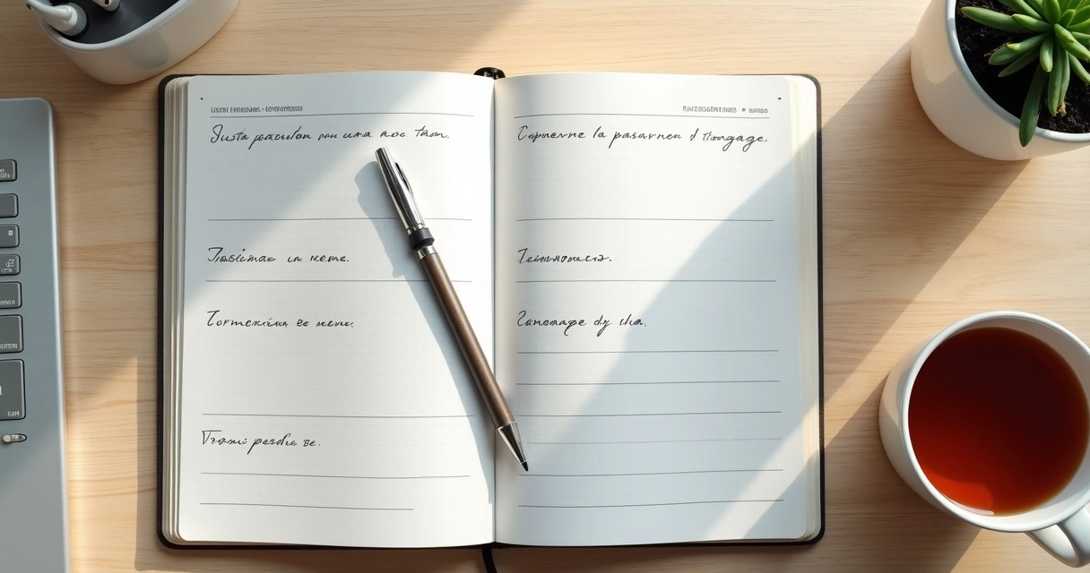 Caderno com anotações emocionais e caneta sobre mesa clara
