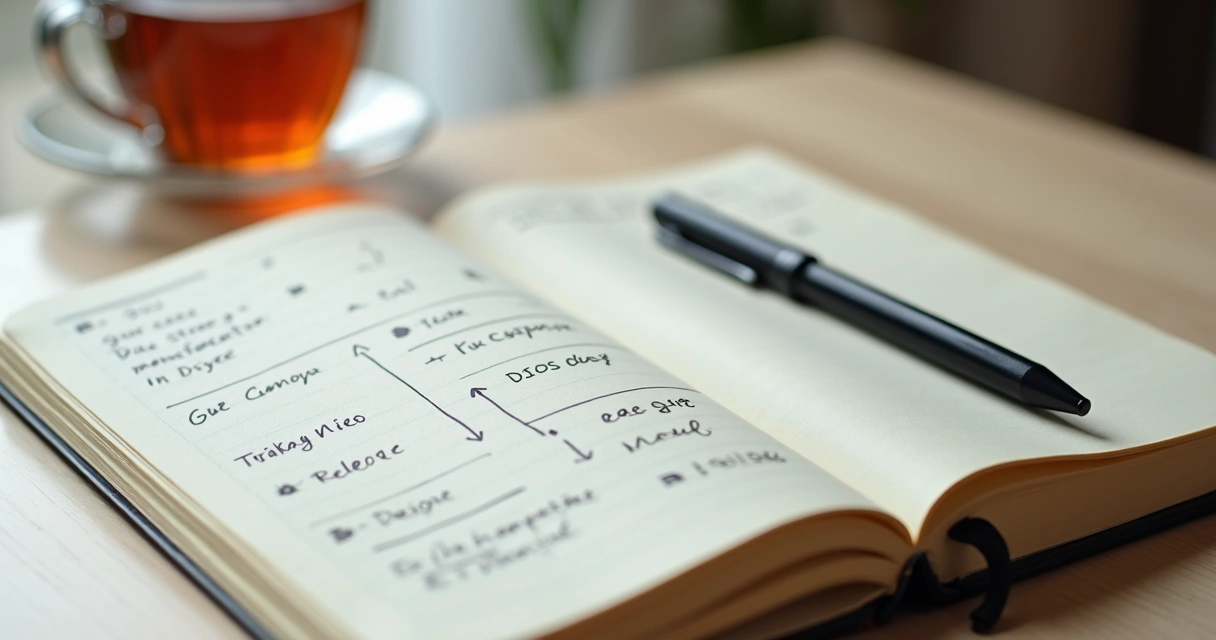 Caderno com anotações emocionais e caneta sobre mesa 