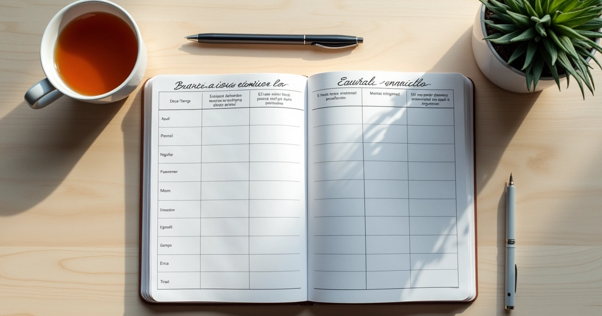 Cuaderno abierto con registro emocional y bolígrafo sobre una mesa 