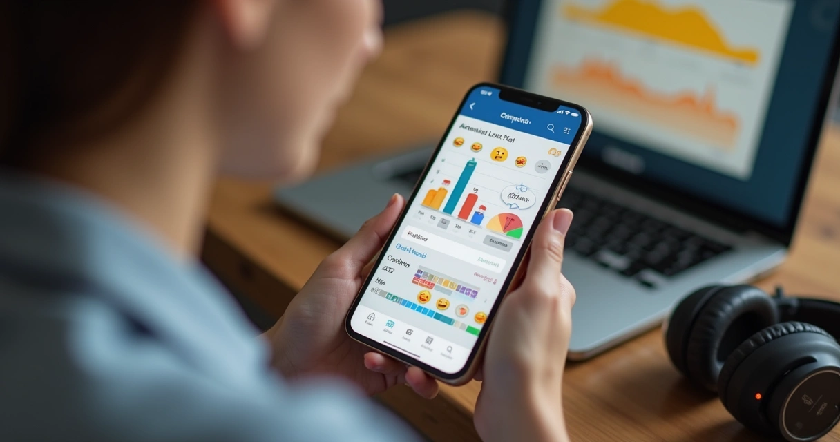 Mujer usando aplicación de registro emocional en su teléfono