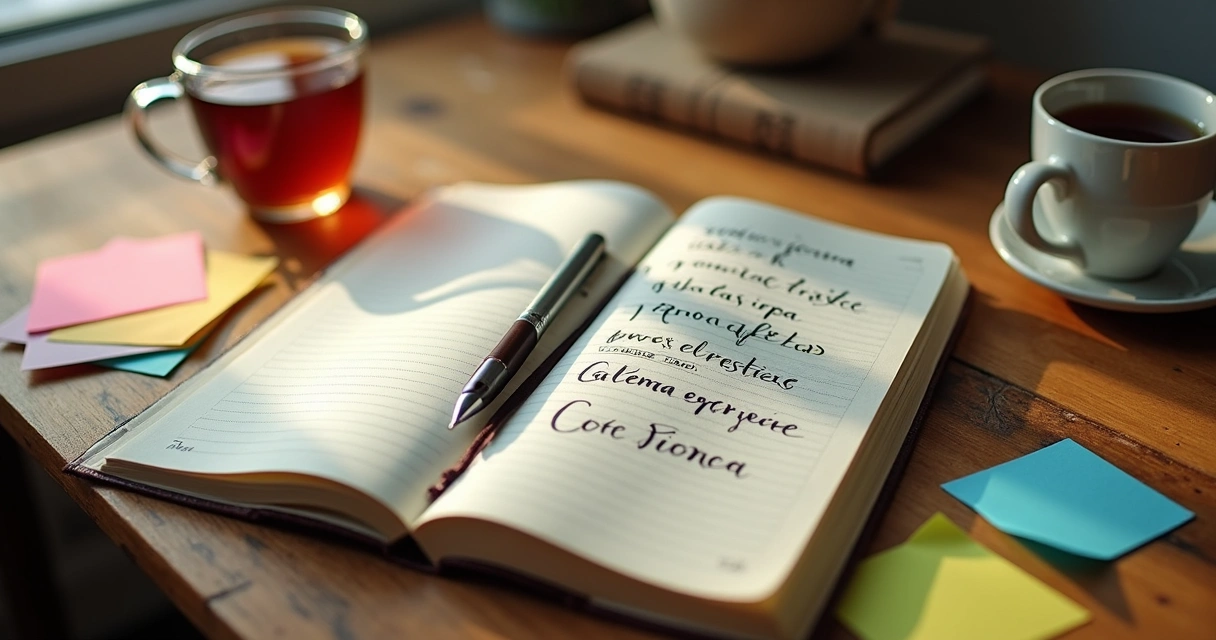 Cuaderno abierto con registro de emociones al final del día 