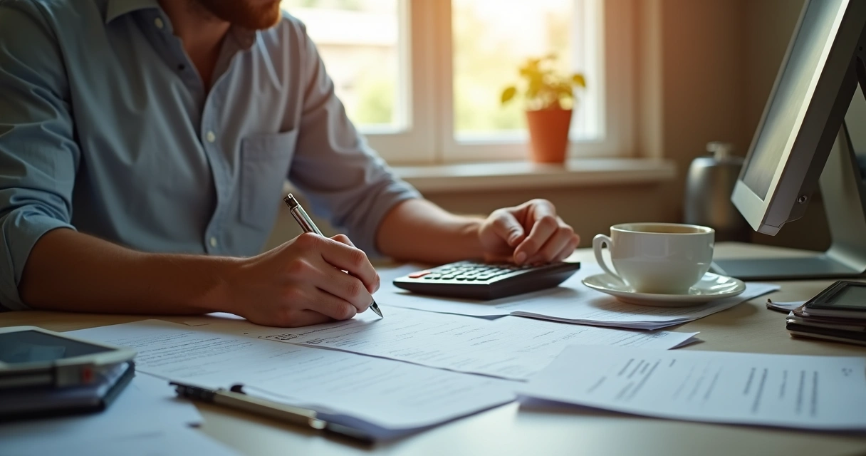 Pessoa anotando receitas e despesas do negócio em planilha simples 