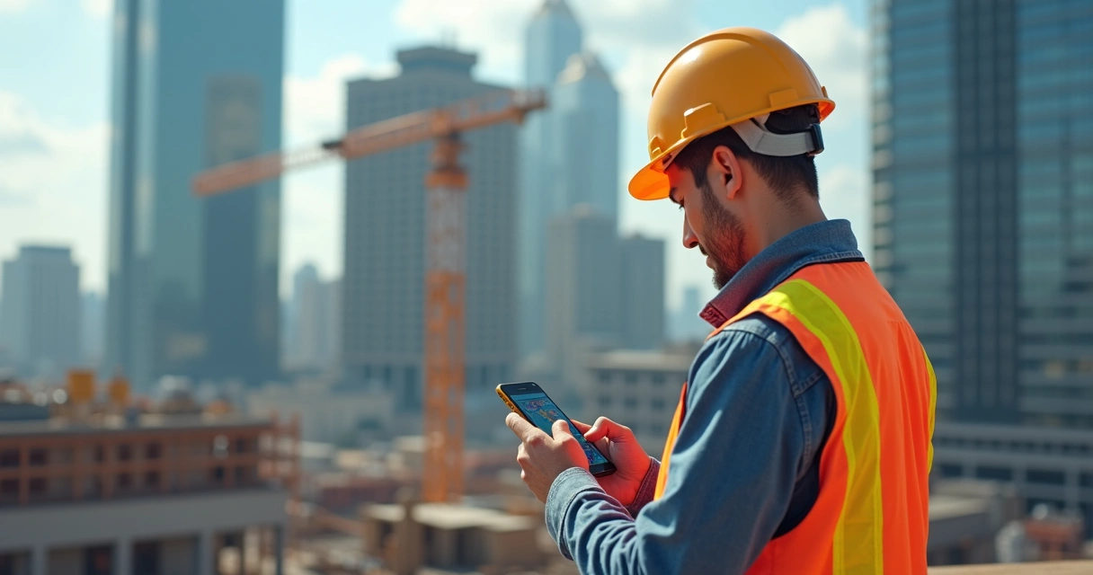 Funcionário ao ar livre usando celular para registrar ponto por geolocalização 