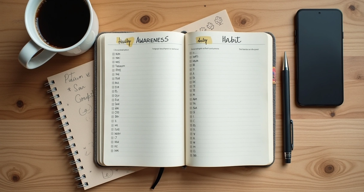 Caderno com checklist diário ao lado de café e celular