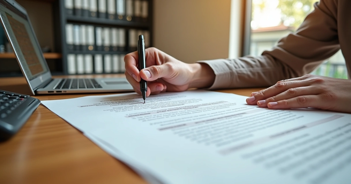 Investidor iniciante analisando documentos de registro de imóveis em cartório 