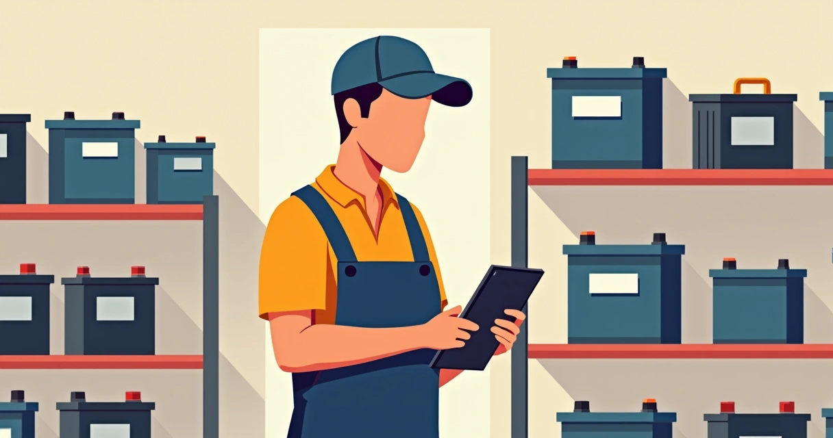 Técnico registrando instalação de bateria em sistema digital 