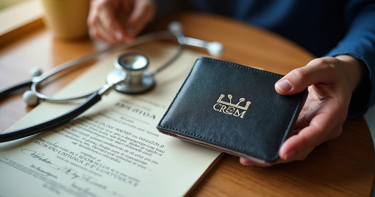 Carteira profissional de médico ao lado de diploma de medicina 
