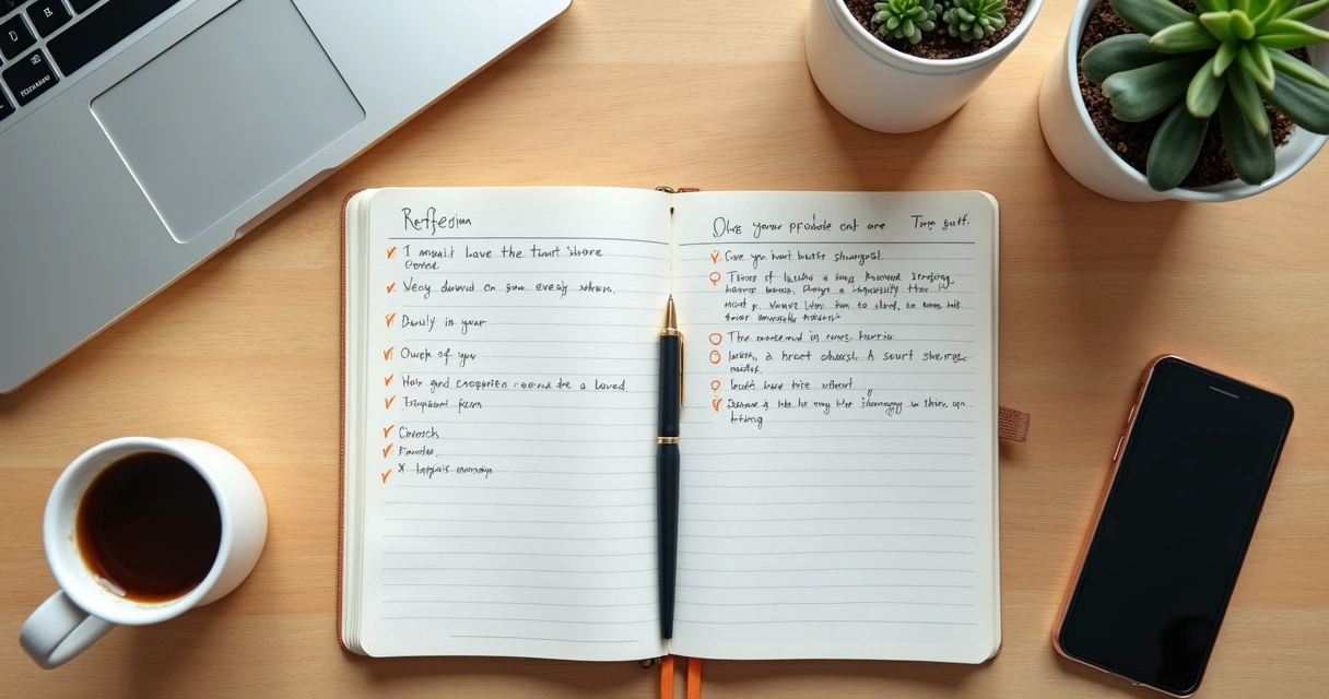 Caderno com anotações de microações no ambiente de trabalho