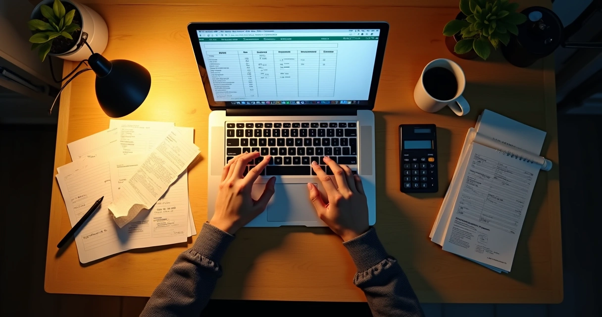 Planilha de controle financeiro simples em tela de notebook 