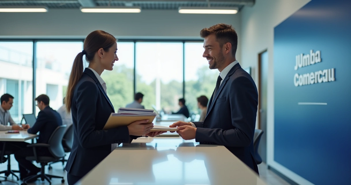 Pessoa entregando documentos na Junta Comercial