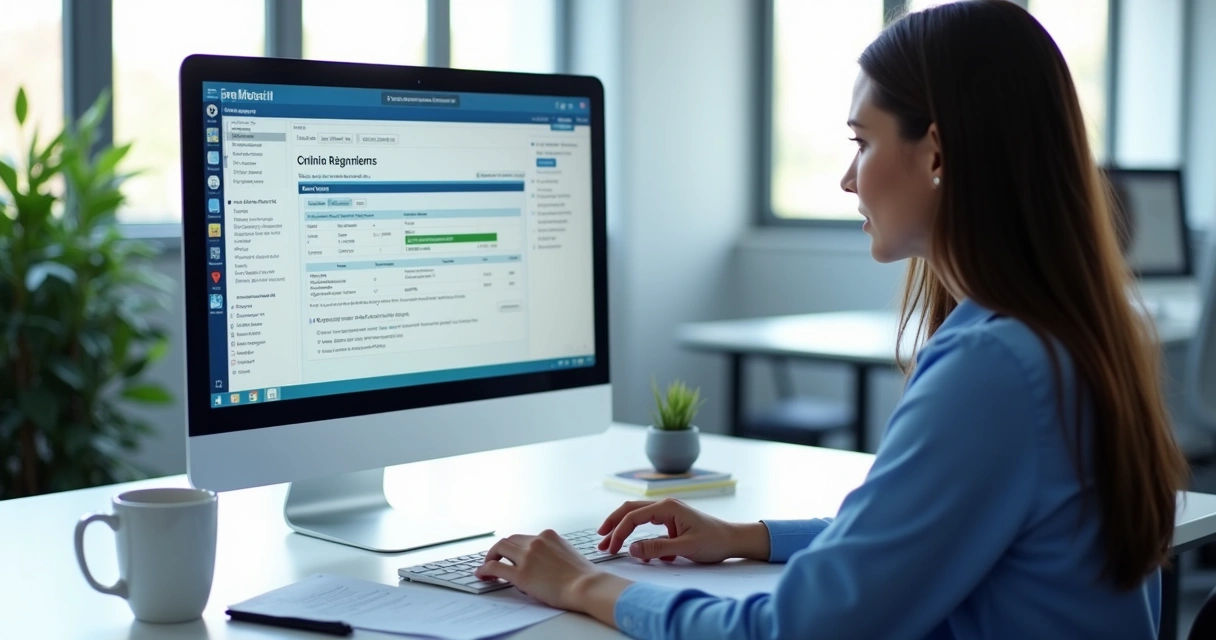 Profissional digitando informações de clínica em sistema online do CNES 